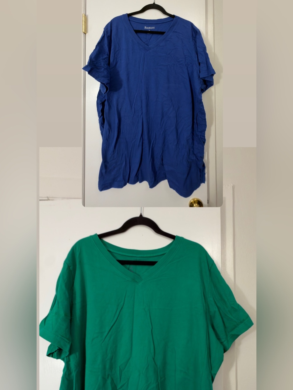 Bundle Roaman's V-Neck Short Sleeve Top in Blue and Green